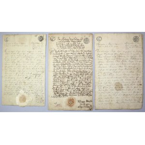 Papiery stemplowe, po I rozbiorze Polski, 1 Gr Sr i 2 odmiany 2 Gr Sr (3szt)
