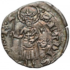 Węgry, Ludwik Andegaweński (1342-1382) Denar - król / tarcza