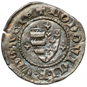 Węgry, Ludwik Andegaweński (1342-1382) Denar - król / tarcza