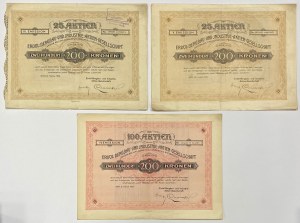 Akc. Bergbau- und Erdölgesellschaft, Em.3-5, 25x und 100x 200 kr 1922-23 (3pc)