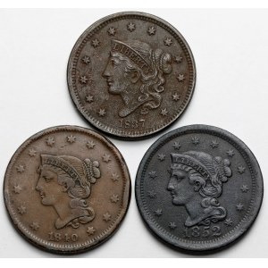 USA, 1 cent 1837-1852 - zestaw (3szt)