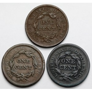 USA, 1 cent 1837-1852 - zestaw (3szt)