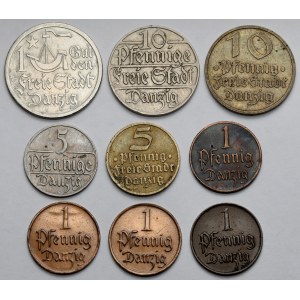Gdańsk, 1 fenig - 1 gulden - zestaw (9szt)