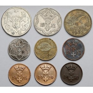 Gdańsk, 1 fenig - 1 gulden - zestaw (9szt)