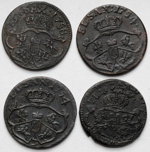 Augustus III of Saxony, Pennies 1754-1758 - including RARE (4pc)