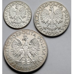 2-10 złotych 1933-1936 - zestaw (3szt)
