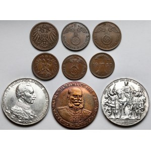 Niemcy, 1 fenig - 3 marki 1888-1939 - zestaw (9szt)
