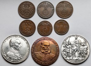 Niemcy, 1 fenig - 3 marki 1888-1939 - zestaw (9szt)