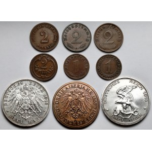 Niemcy, 1 fenig - 3 marki 1888-1939 - zestaw (9szt)