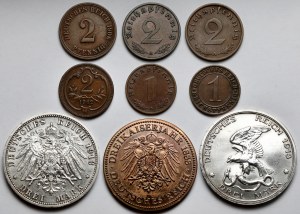 Germany, 1 fenig - 3 marks 1888-1939 - set (9pcs)