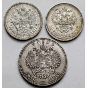 Rosja, Mikołaj II, 50 kopiejek - Rubel 1911-1913 - zestaw (3szt)
