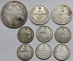 Rosja, Połtina i 10-20 kopiejek 1839-1915 - zestaw (9szt)