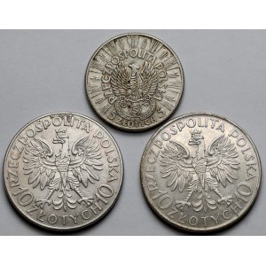 Piłsudski, Traugutt i Sobieski, 5 i 10 złotych 1933 i 1934 - zestaw (3szt)
