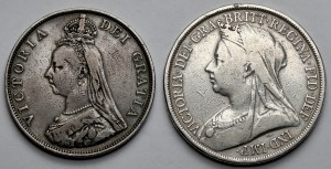 Anglie, Victoria, Crown 1888 a 1893 - sada (2ks)