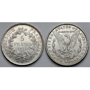 USA, Francja, Dolar 1881-O i 5 franków 1873 - zestaw (2szt)