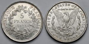 USA, France, Dollar 1881-O and 5 francs 1873 - set (2pcs)
