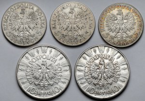 Hlava ženy, Pilsudski, 5 a 10 zlatých 1933-1935 - sada (5ks)