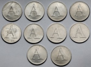 Telefónne žetóny A - bez mincovnej značky - Kremnica 1990 - sada (10ks)