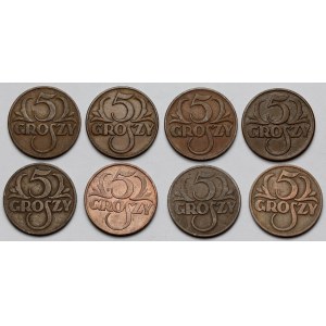 5 groszy 1925-1939 - zestaw (8szt)