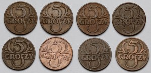 5 groszy 1925-1939 - zestaw (8szt)