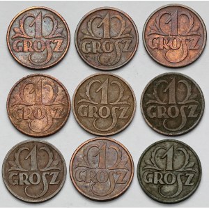 1 grosz 1925-1939 - zestaw (9szt)