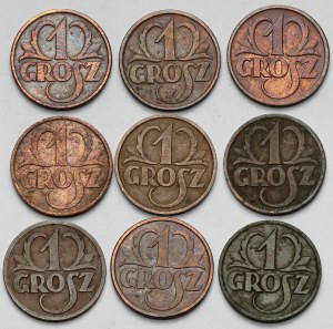 1 penny 1925-1939 - set (9 pezzi)