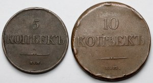 Rusko, Mikuláš I., 5 a 10 kopějek 1831 a 1833 - sada (2ks)