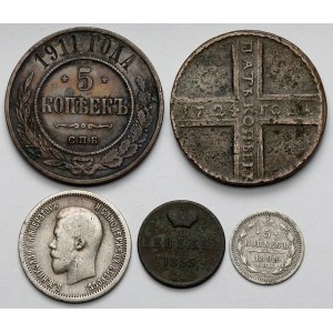 Rosja, Dienieżka i 5-25 kopiejek 1724-1911 - zestaw (5szt)