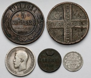 Rusko, Děniežka a 5-25 kopějek 1724-1911 - sada (5ks)