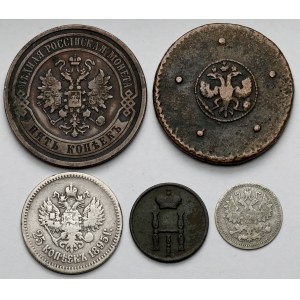 Rosja, Dienieżka i 5-25 kopiejek 1724-1911 - zestaw (5szt)