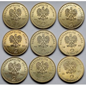2 złote 1999 Władysław IV Waza - zestaw (9szt)
