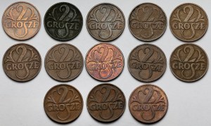 2 grosze 1925-1939 - zestaw (13szt)