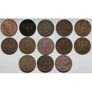 2 grosze 1925-1939 - zestaw (13szt)