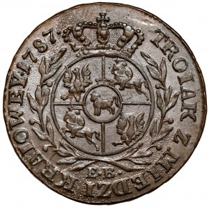 Poniatowski, Trojak 1787 EB - Z MIEDZI KRAIOWEY - piękny