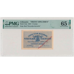 Lithuania, 1 Centas 1922 - FRONT SPECIMEN