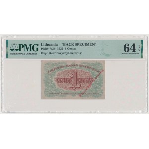 Lithuania, 1 Centas 1922 - BACK SPECIMEN