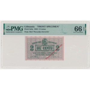 Lithuania, 2 Centu 1922 - FRONT SPECIMEN