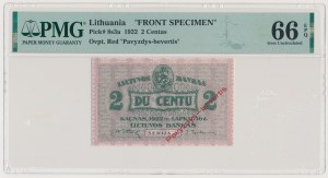 Lithuania, 2 Centu 1922 - FRONT SPECIMEN
