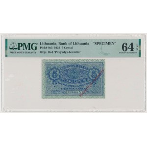 Lithuania, 5 Centai 1922 - SPECIMEN