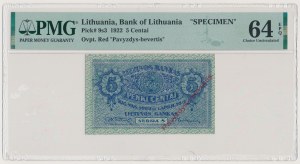 Lituania, 5 Centai 1922 - SPECIMEN