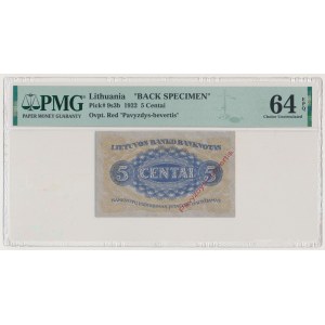 Lithuania, 5 Centai 1922 BACK SPECIMEN