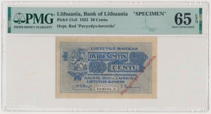 Litva, 20 Centu 1922 - SPECIMEN