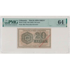 Lithuania, 20 Centu (1922) - BACK SPECIMEN