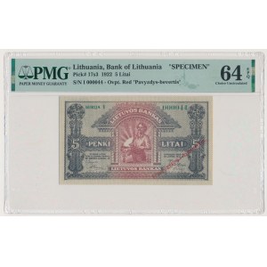 Lithuania, 5 Litai 1922 SPECIMEN - I 000044