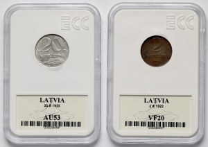 Lettonie, 2 et 20 santimu 1922 - set (2pcs)