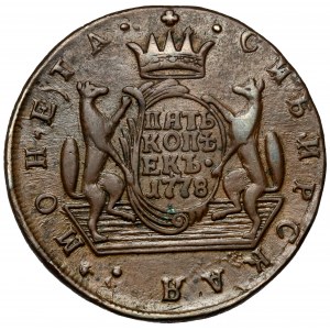 Rosja, Katarzyna II, 5 kopiejek 1778 KM, Syberia