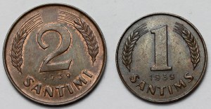 Lettonia, 1 e 2 santimi 1939 - set (2pz)