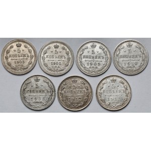 Rosja, Mikołaj II, 5 kopiejek 1903-1913 - zestaw (7szt)