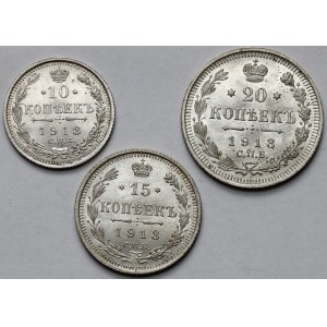 Rosja, Mikołaj II, 10-20 kopiejek 1913 - zestaw (3szt)