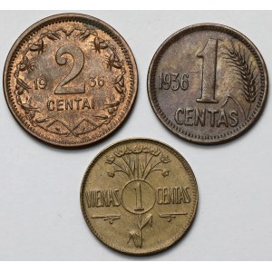 Litwa, 1-2 centai 1925-1936 - zestaw (3szt)